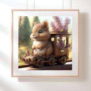 Affiche Écureuil Mignon dans un Train Art Personnalisé pou