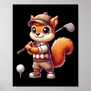 Affiche Écureuil mignon jouant au golf golfeur golf hommes