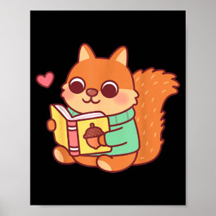 Affiche Écureuil mignon lisant un livre amateur d'anime ka