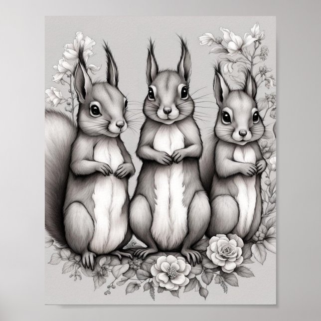Affiche Écureuils adorables (Devant)