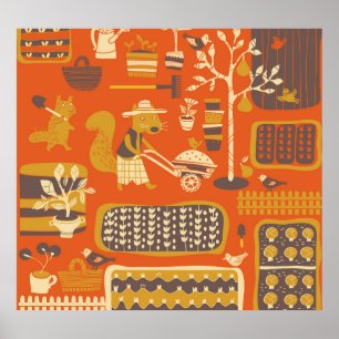 Affiche Écureuils de jardin : Scène animal lunaire