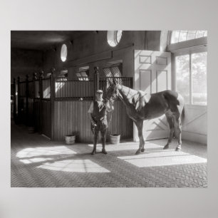 Affiche Écuries de chevaux de polo, 1933. Photo vintage