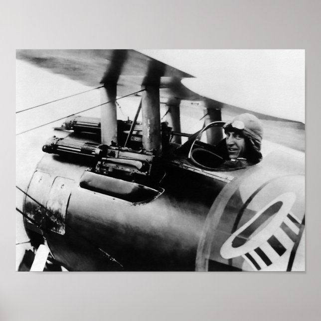 Affiche Eddie Rickenbacker dans son biplan SPAD - WW1 (Devant)