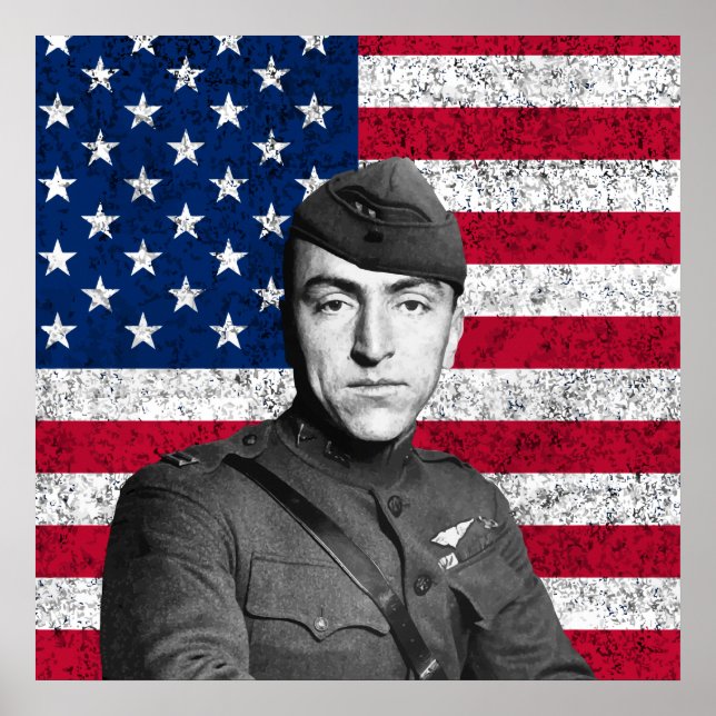 Affiche Eddie Rickenbacker et le drapeau américain (Devant)