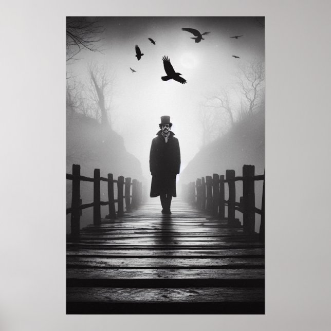 Affiche Edgar Allan Poe Poet Bridge Ravens Foggy Éffrayant (Devant)