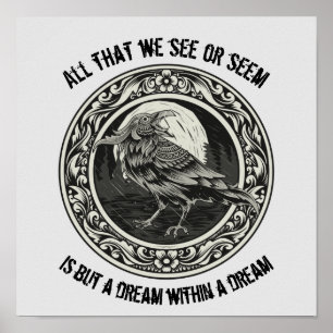 Affiche Edgar Allan Poe Poète Auteur Dream Raven Médallion