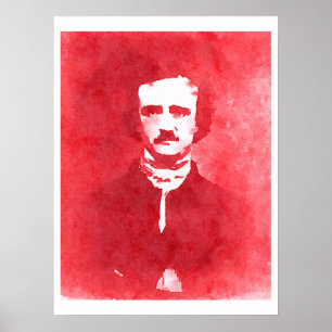 Affiche Edgar Allan Poe Pop Art Portrait in red