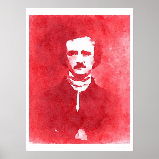 Affiche Edgar Allan Poe Pop Art Portrait in red (Devant)