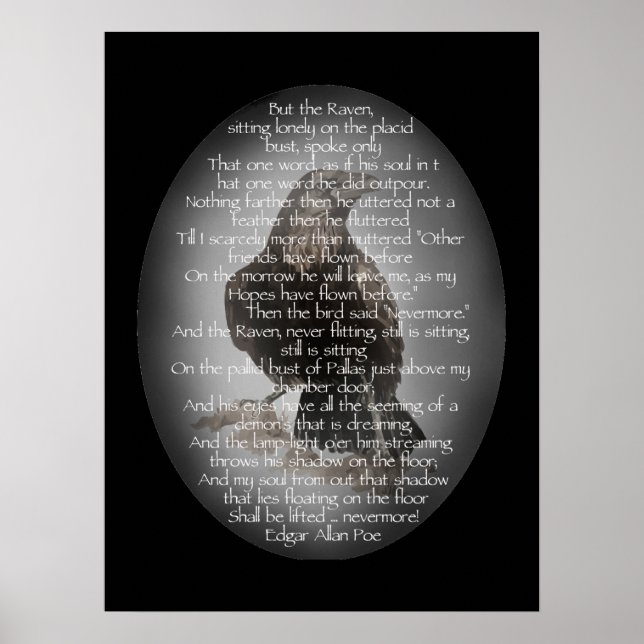 Affiche Edgar Allen Poe Raven Poem, Nevermore Citation (Devant)