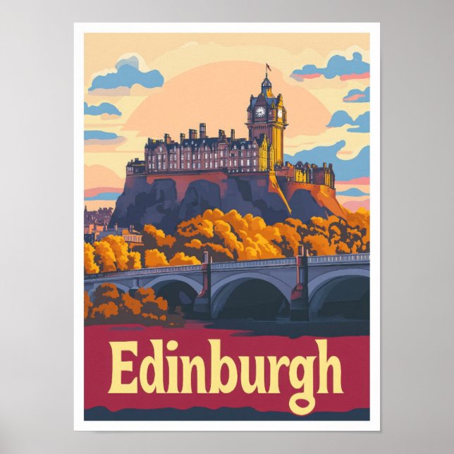 Affiche Edimbourg Écosse Vintage voyage d'art Illustration (Devant)