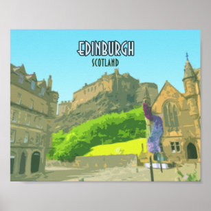 Affiche Edinburgh Scotland Castle Royaume-Uni Vintage