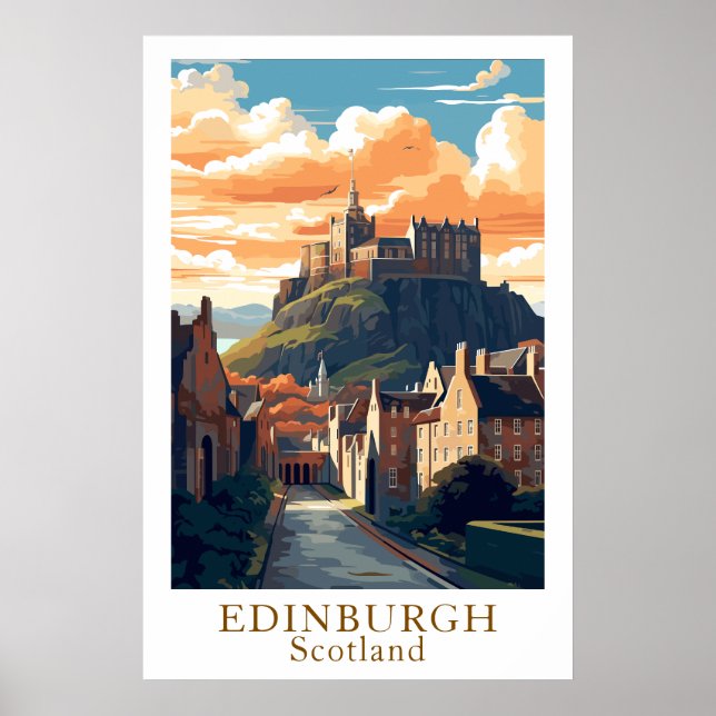 Affiche Edinburgh Scotland Vintage Travel Castle Art (Devant)