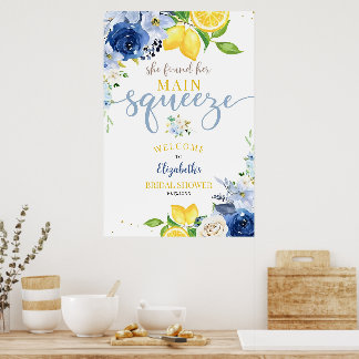 Affiche Éditable Fleurs Bleues Lemon Douche de Mariage Ell
