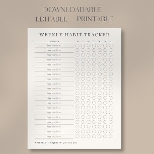 Affiche Editable Printable Moderne Hebdomadaire Tracker Po
