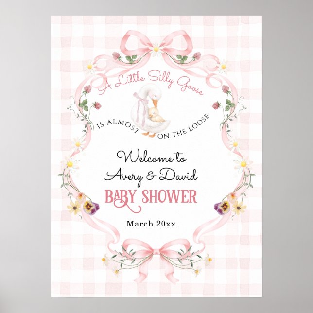 Affiche Editable Silly Goose Baby Shower Pink Bow (Devant)