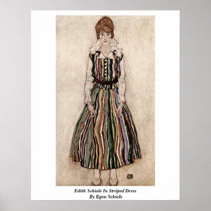 Affiche Édith Schiele dans la robe rayée par Egon Schiel
