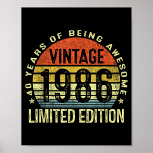 Affiche Édition limitée Vintage 1986 40 ans 40e anniversai