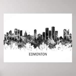 Affiche Edmonton Canada Skyline BW