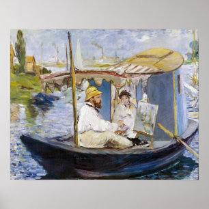 Affiche Edouard Manet - Monet dans son bateau atelier