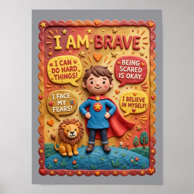 Affiche Éducation Héros Lion Enfant Courageux Mignon Argil (Devant)