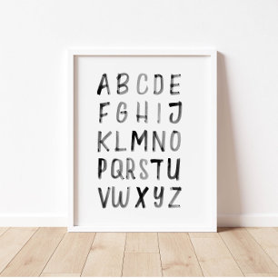 Affiche éducative alphabet ABC aquarelle noire