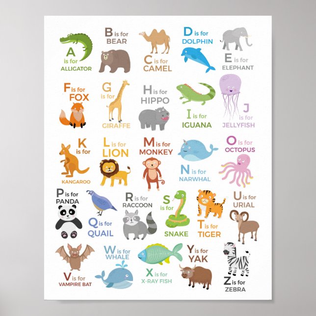 Affiche Éducative Animaux Alphabet A - Z Enfants (Devant)