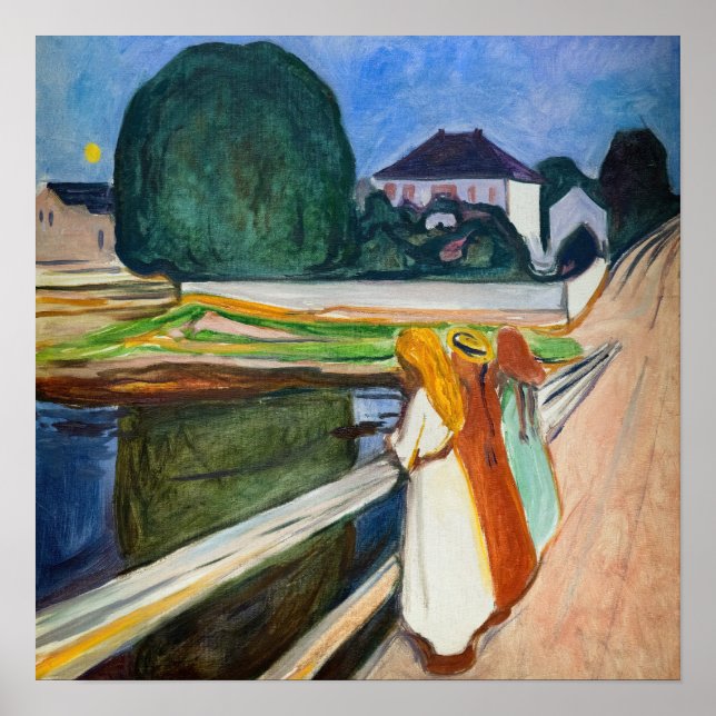 Affiche Edvard Munch - Les Filles sur le Pont Nuit Blanche (Devant)