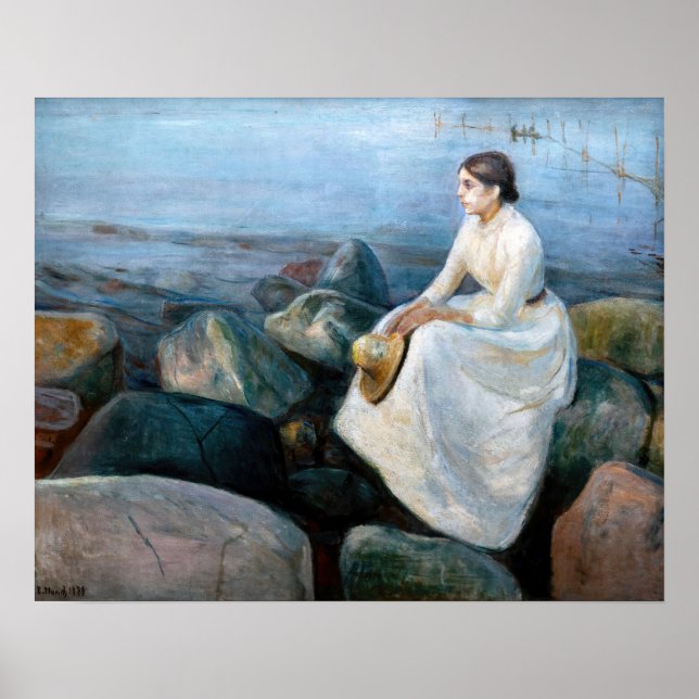 Affiche Edvard Munch - Nuit d'été, Inger sur la plage (Devant)