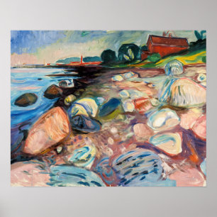 Affiche Edvard Munch - Rive avec Maison Rouge