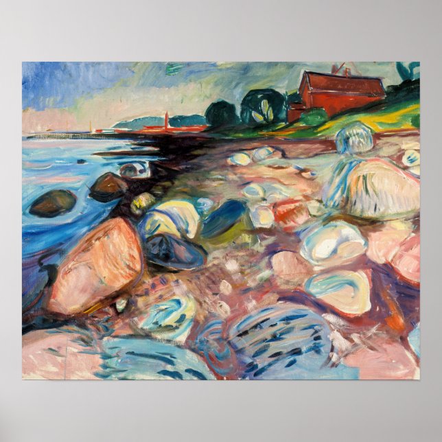 Affiche Edvard Munch - Rive avec Maison Rouge (Devant)