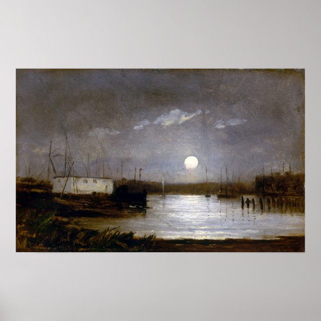 Affiche Edward Mitchell Banister Moon au-dessus d'un port (Devant)