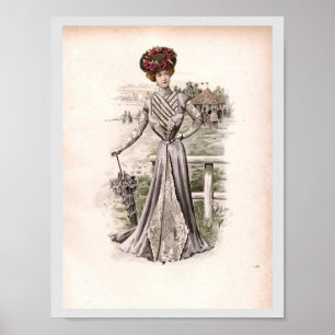 Affiche Edwardian Lady Avec Parapluie Vintage Mode