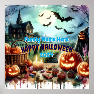 Affiche Eerie Halloween Night Watercolor