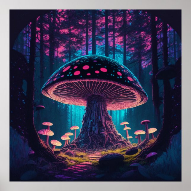 Affiche Eerie Magical Giant Toadstool en forêt (Devant)