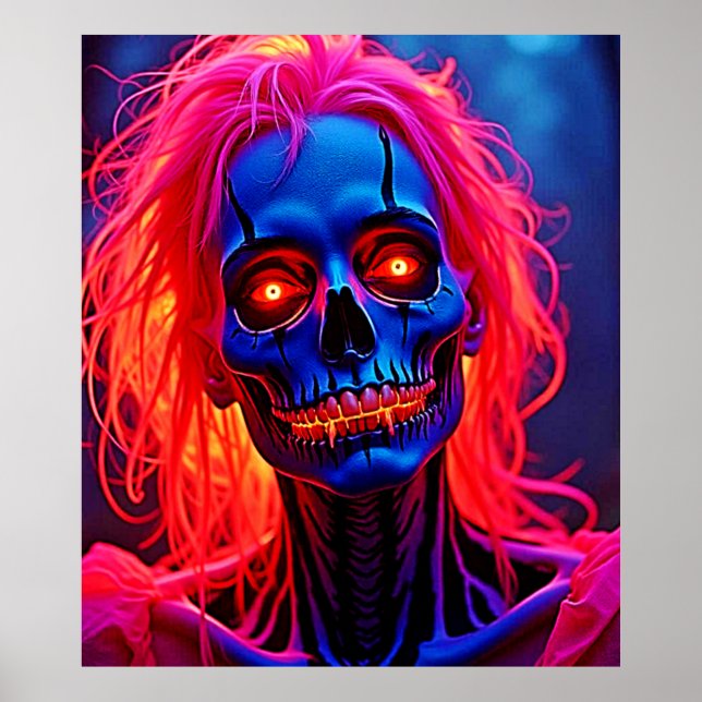 Affiche Eerie Skeleton avec conception de cheveux roses (Devant)
