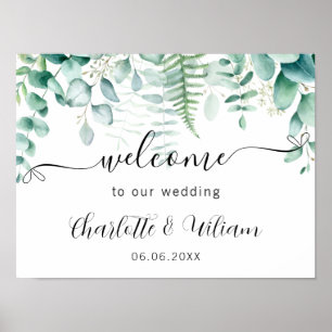 Affiche Eeucalyptus mariage script vert bienvenue