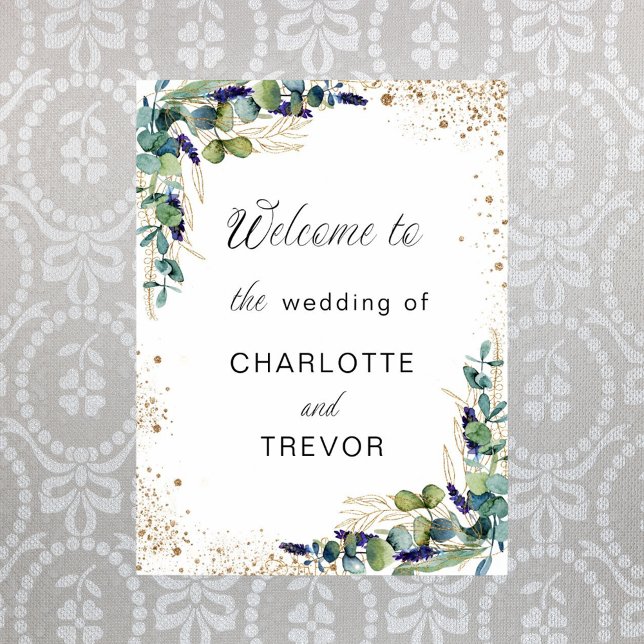 Affiche Eeucalyptus mariage verdure accueil élégant (Créateur téléchargé)
