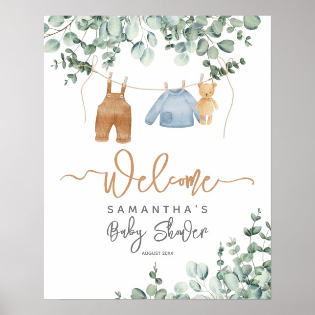 Affiche Eeucalyptus vert Baby shower d'attente précoce Wel (Devant)