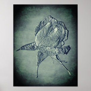 Affiche Effet sculpté Argent Rosebud Flower Art