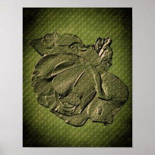 Affiche Effet sculpté Vert Rosebud Art Floral
