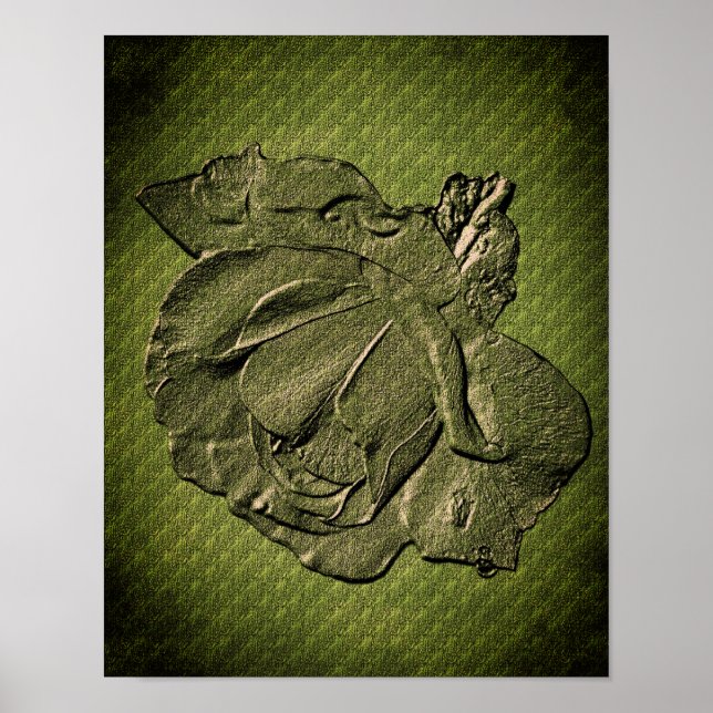 Affiche Effet sculpté Vert Rosebud Art Floral (Devant)