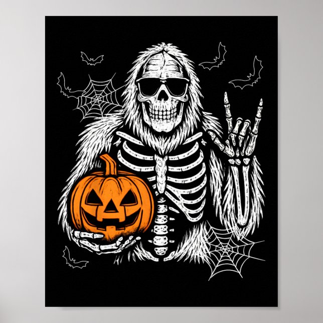 Affiche Éffrayant Bigfoot Jack-o'-lantern Skeleton Hallowe (Devant)