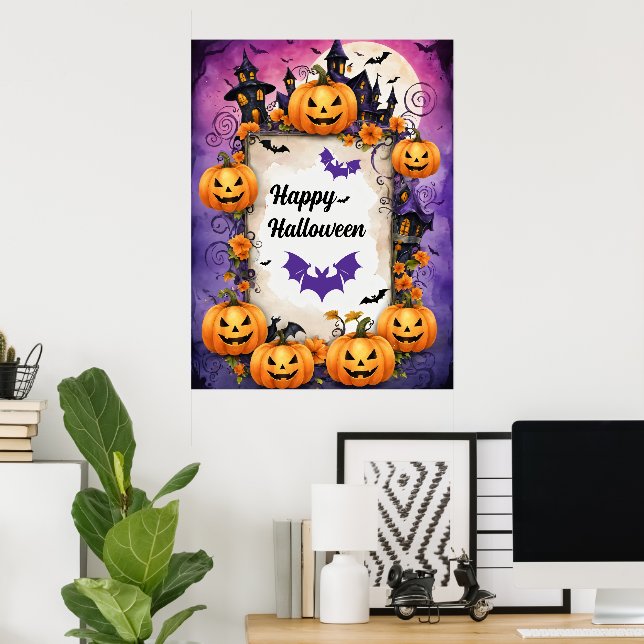 Affiche Éffrayant cadre Citrouille Halloween (Bureau à domicile)