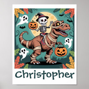 Affiche Éffrayant Dino Rider - Squelette sur Mummy T-Rex