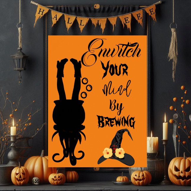 Affiche Éffrayant Funky Halloween Party Cauldron Witch Cas (Spooky Funky Halloween Party Cauldron Witch Hat Poster)
