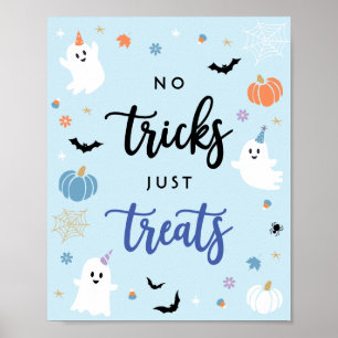 Affiche Éffrayant Ghost Bleu Halloween Pas de Trucs Juste 