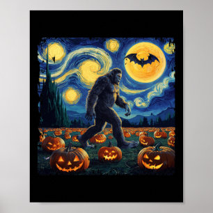 Affiche Éffrayant Halloween Bigfoot Starry Nuit Van Gogh