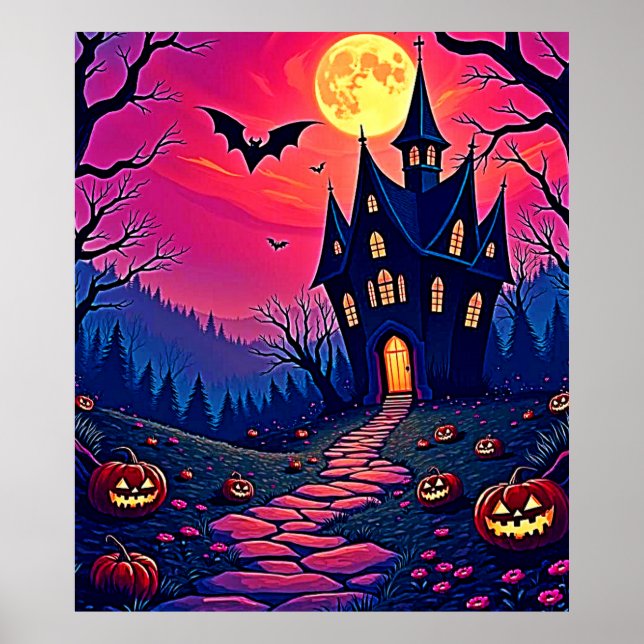 Affiche Éffrayant Halloween Haunted Mansion Art (Devant)