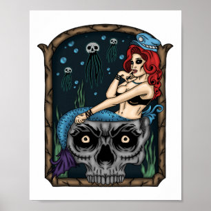 Affiche Éffrayant Halloween Punk Goth Crâne sirène
