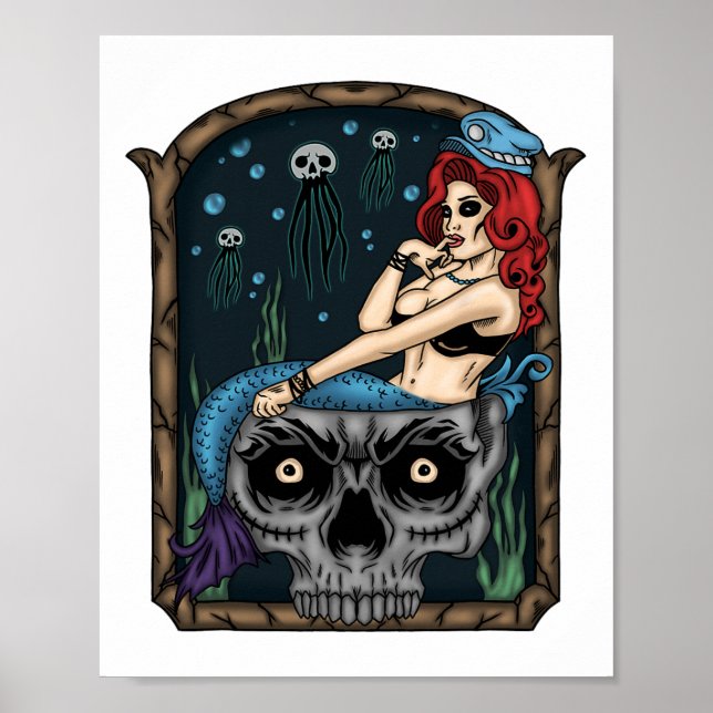 Affiche Éffrayant Halloween Punk Goth Crâne sirène (Devant)